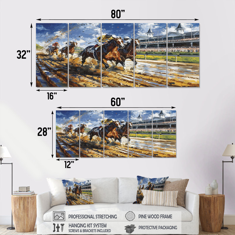 Ensemble de salon Marlyin - Horse Racing Wall Art, H 28 po x l 60 po