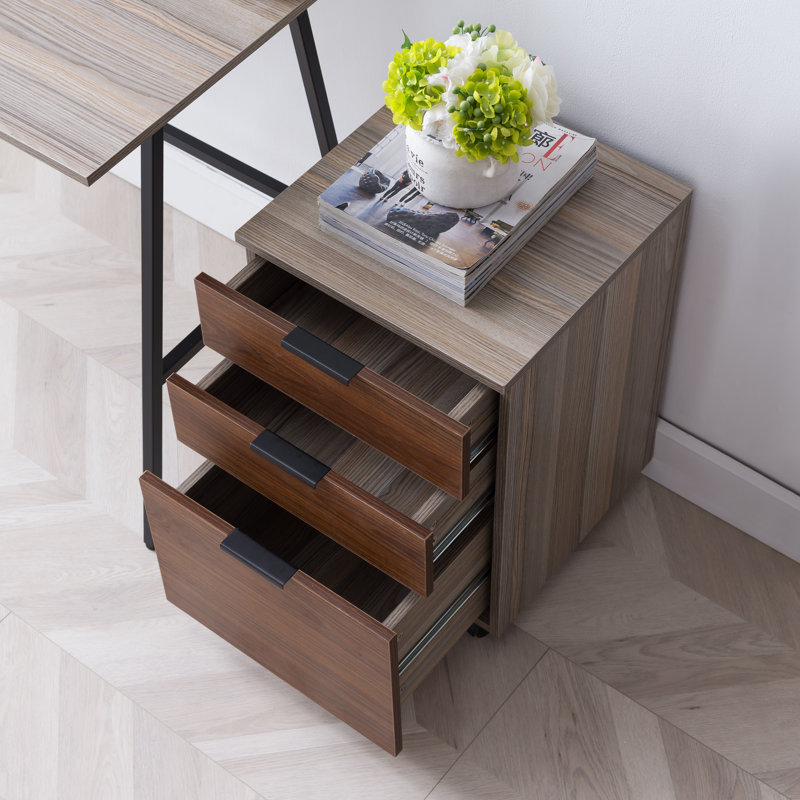 Gosser Home File Cabinet with Wheels - 3-Drawer Mobile Vertical Storage, Brown/Gray
