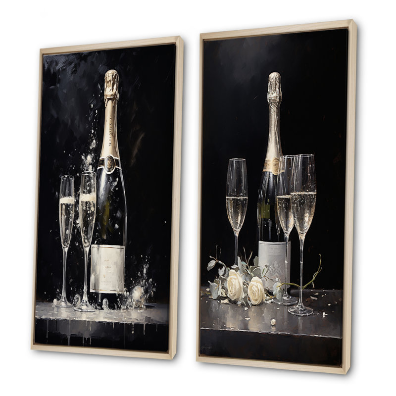 «Cuves Sparkling Champagne», ensemble d'art mural sur toile, Encadrement brun, H 40 po x l 41 po