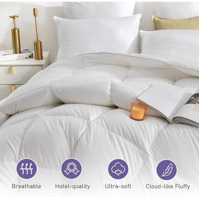 All Season California King White 750 Fill Power Down & Feather Blend Comforter/ Duvet Insert, California King 