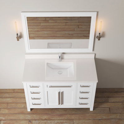 Zareh 48 " W Freestanding Standard Free Standing Single Double Single Vanity Bathroom Vanity With Quartz Top with Mirror