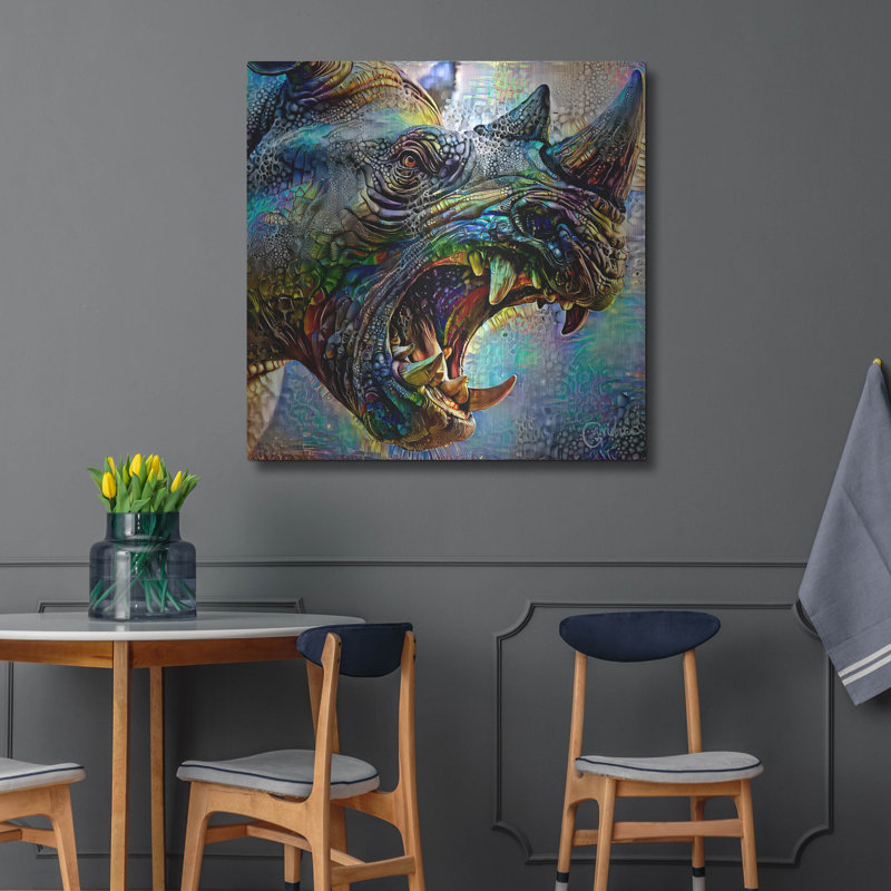  «Angry Rhino» par Pedro Gavidia, art mural en métal, H 36 po x l 36 po