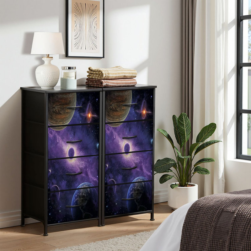4 Drawer Dresser for Bedroom, Narrow Chest of Drawers, Wooden Top and Study Iron Frame 18"x37.5"-(WxH)