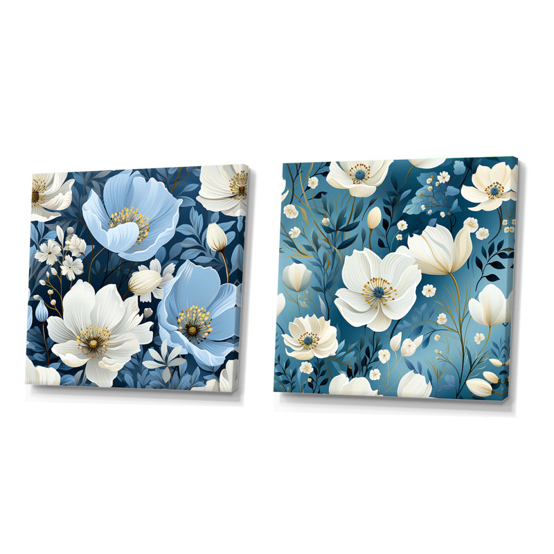 Paquin - Floral Square Collage Set Of 2, 36" H x 73" W, Wrapped Canvas