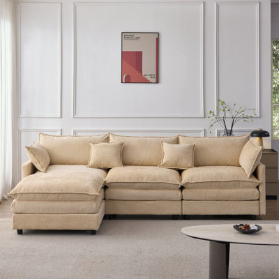 Canapé modulaire en L en chenille avec repose-pieds