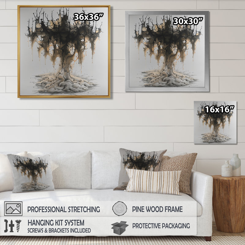 «Ethereal Tree Awakening Art», impression murale abstraite, Toile avec cadre flottant noir, H 16 po x l 16 po x P 1 po