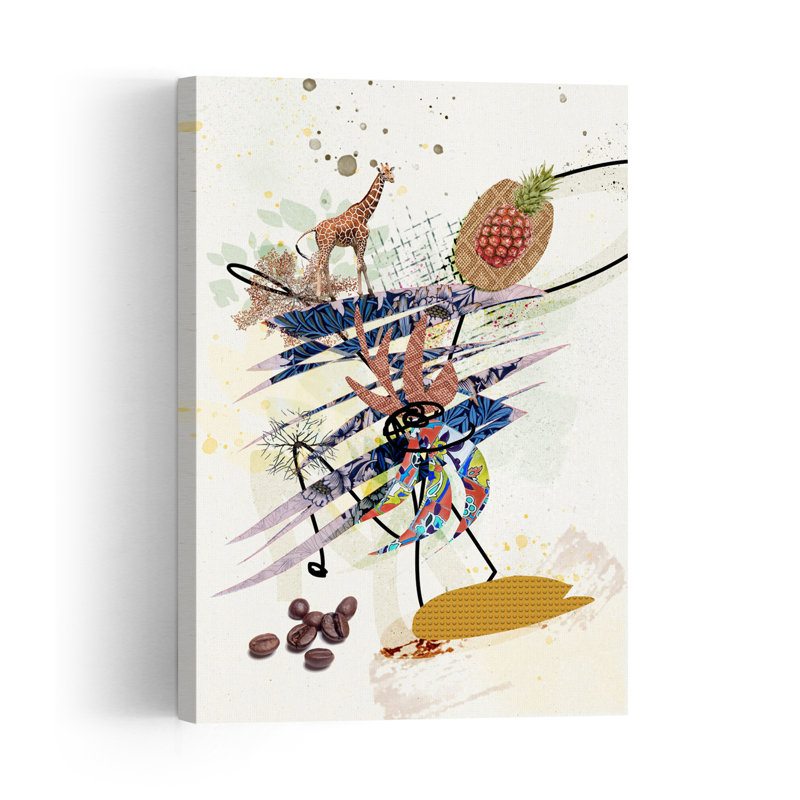 Giraffe Pineapple Coffee Art Abstract Bold Colorful Giraffe Fruit Nature Wall Art Print, 91.44cm H x 60.96cm W