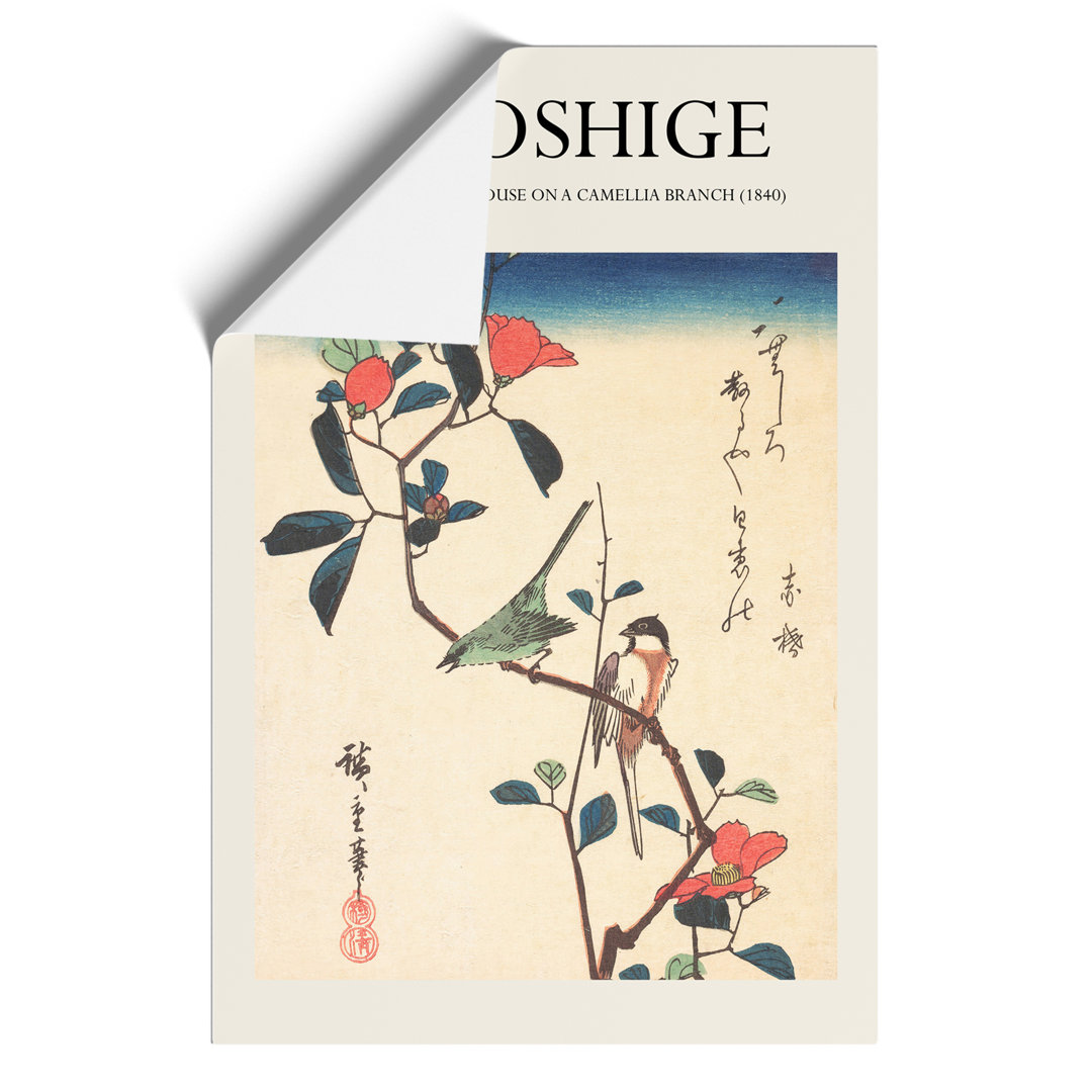 Birds upon a Camellia Branch Print by Utagawa Hiroshige - Frameless Print