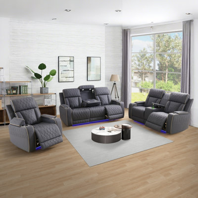 Luxury Furniture Sets Power Recliner Sofa With Ledlights,living Room Furniture/small Space/office/theaterseating, Reclining Sofa Chair With Usb Port/s