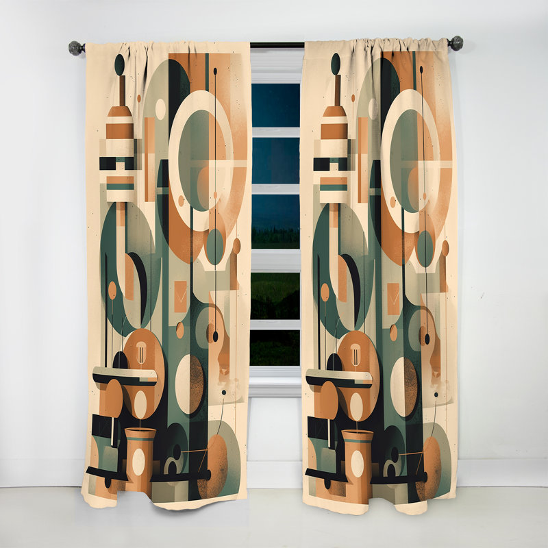 Visibelli - orange et vert Mid Century Momentum I - rideau Mid-Century - obscurcissant velours - 1 panneau