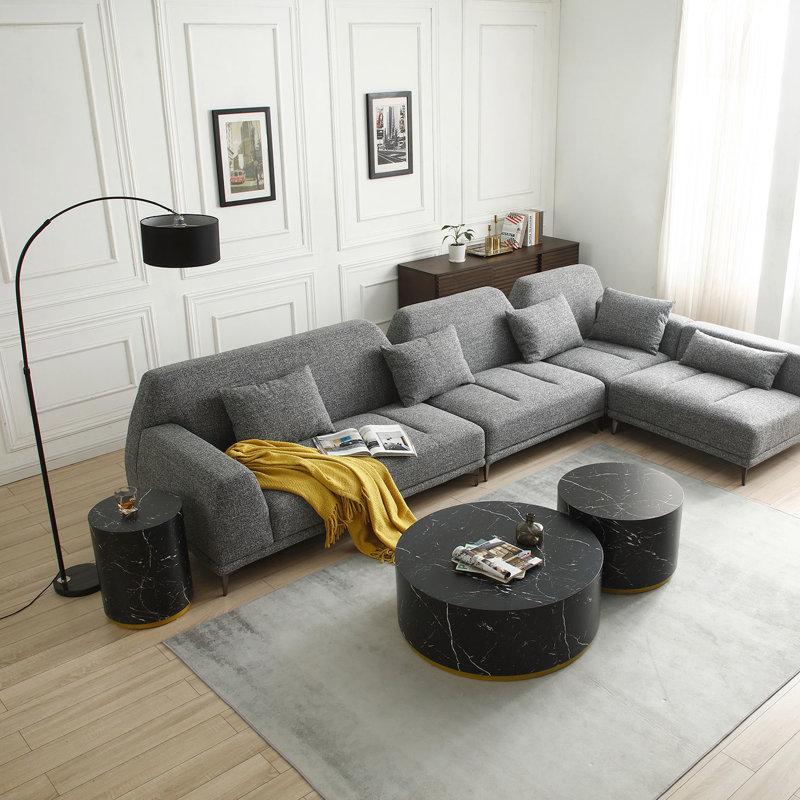 Table basse en faux marbre pour espace de salon, 35,95 pouces noir avec base en métal doré attrayante,