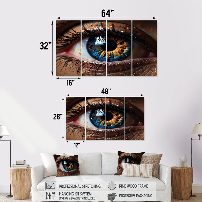 Yellow And Blue Eye Galaxy - Eye 4 Piece Wall Art Canvas, 28" H x 48" W