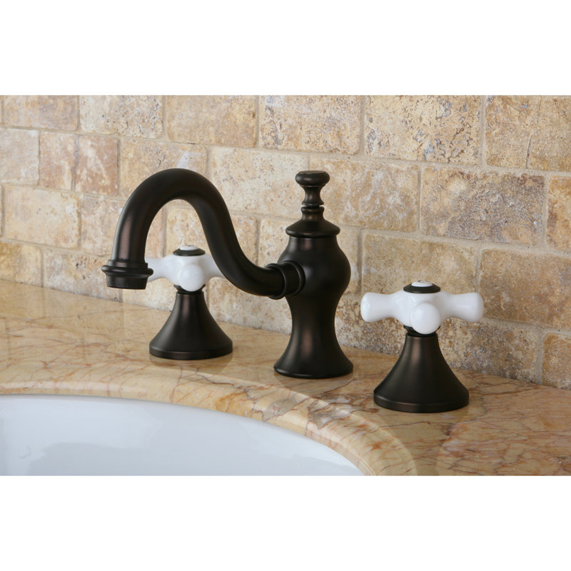 Kingston Brass Two-Handle 3-Hole Deck Mount Widespread Bathroom Faucet with Brass Pop-Up Drain, Oil Rubbed Bronze