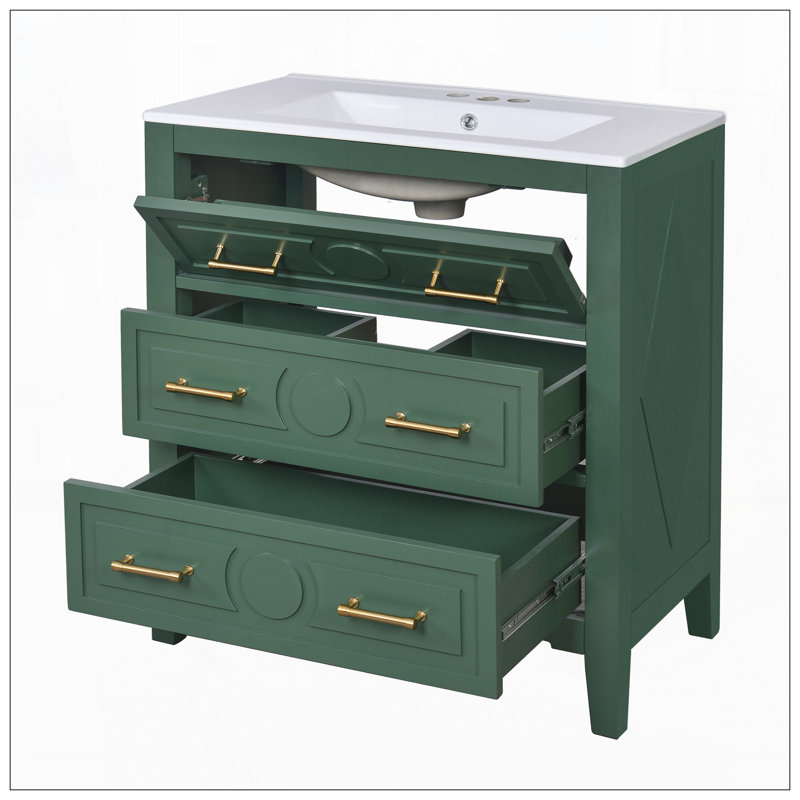 Meuble-lavabo 30 po avec lavabo en céramique, Vert