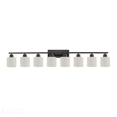 Luminaires de salle de bain 8 lumières au-dessus du miroir, lumières de meuble-lavabo noir mat moderne de 52 pouces avec abat-jour en verre givré blanc, appliques de salle de bain pour miroir, chambre à coucher, couloir de salon