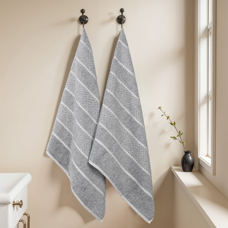 Naples Viscose Cotton Blend Medium Weight Textured Checkered and Ribbed Bath Sheets, Charcoal