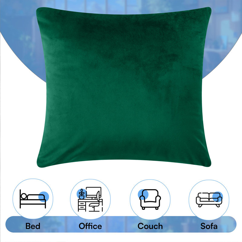 Luxurious Plain Velvet Cushion Covers (Set Of 2), Green Emerald