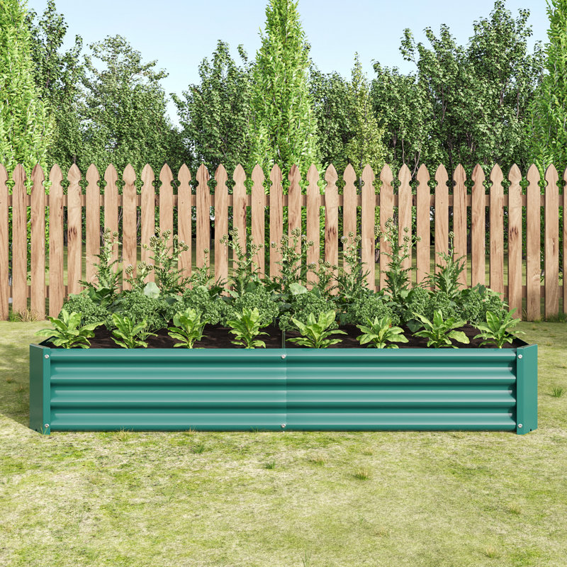 2 pots de jardin rectangulaires surélevés en métal vert 6 × 3 × 1Ft, 11.81" H x 47.24" W x 24" D, Green