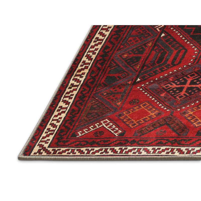 Tapis traditionnel rouge / noir, Rectangle 5 pi x 7 pi