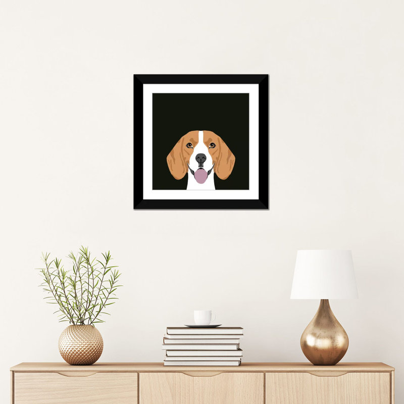 Beagle, impression sur toile tendue, H 16 po x l 16 po x P 1 po, Papier d'art encadré noir, Blanc