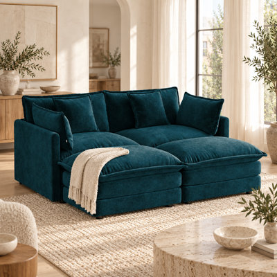 Canapé modulaire Dover 71" 2 places en chenille avec 2 poufs amovibles, assises profondes et 4 coussins décoratifs