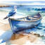Harbour Guardian - Mouette et chaloupe - impression sur toile tendue-97768910