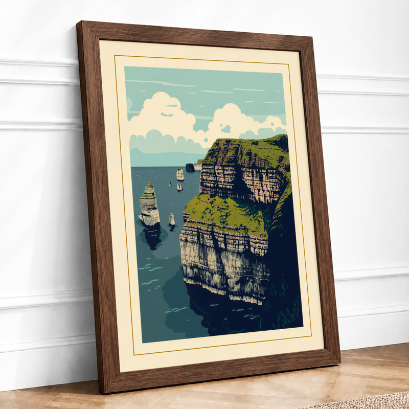 Seabird Cliff Coastal - Framed Print, Walnut, A3 - 42.0 x 29.7 cm