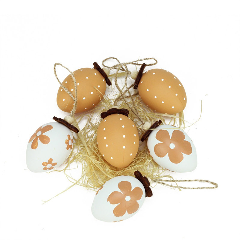 Ornements d'oeufs de Pâques peints en brun et blancs 6 carats 2,25 po