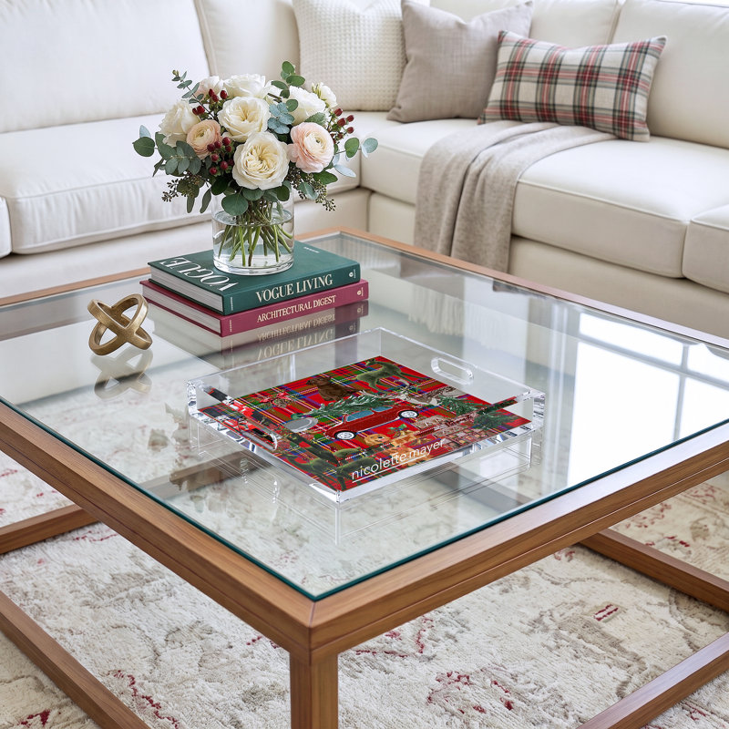Acrylic Decorative Tray, Plaid , 12"W x 12"D x 2"H