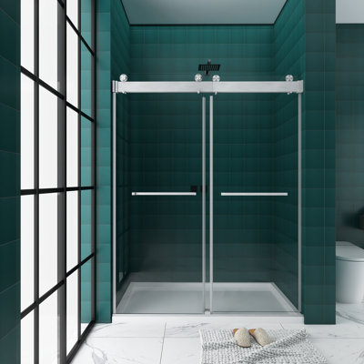 60'' - W x 76'' H Double Added Door Frameless Shower Door with