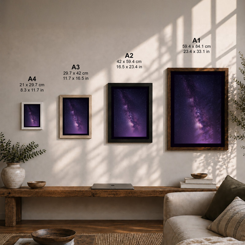 Milky Way Ascendant Minimalist - Framed Print, Unframed, A4 - 29.7 x 21.0 cm