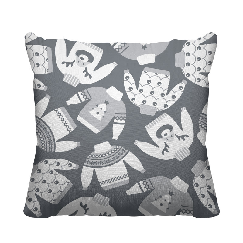 Coussin décoratif intérieur / extérieur Christmas, L 15 po x H 15 po, Gris