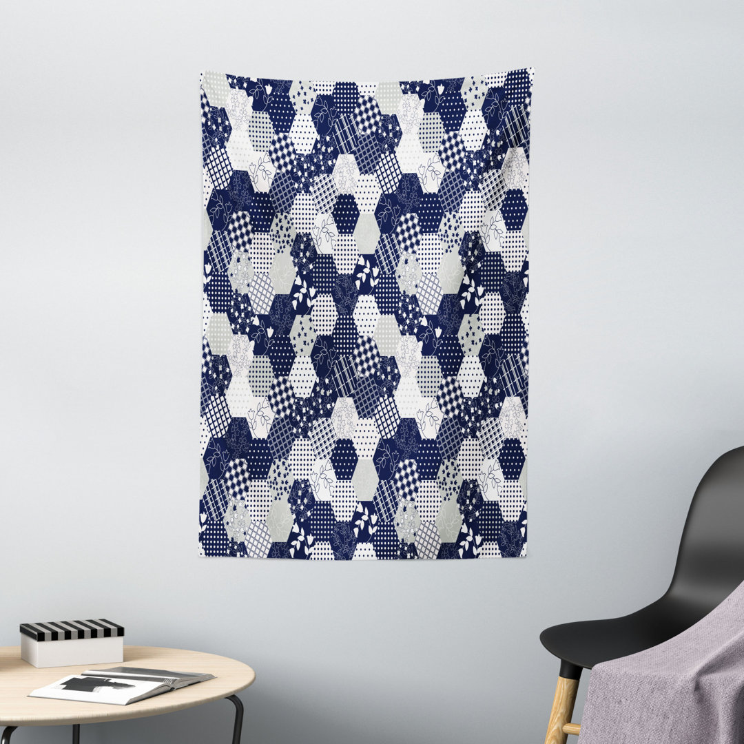 Wandbehang Achteck Patchwork-Stil Muster Bild mit Punkten Sterne Quadrate und Streifen