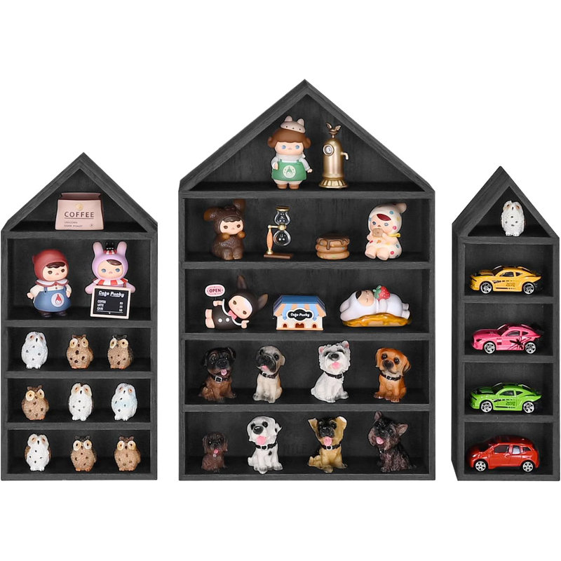 3 Pcs Set House-Shaped Shelf Wooden Shadow Cubby Box Display Shelf