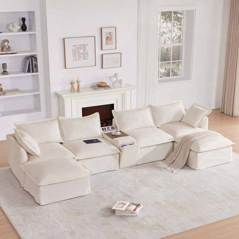Modular Sofa with Ottomans and Functional Console_Sofa_Modular_N723S016, Beige