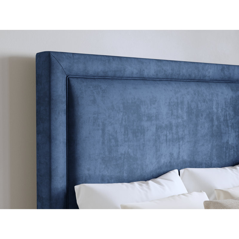 Evart Upholstered Standard Bed, Queen, Navy