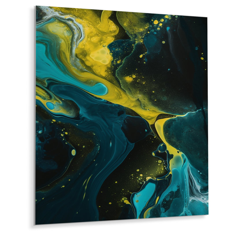 Décoration murale en métal bleu sarcelle et jaune Dreams I - formes abstraites, H 32 po x l 16 po x P 1 po