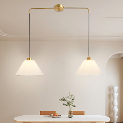 Luminaire suspendu linéaire moderne à 2 lumières avec abat-jour en tissu, hauteur réglable pour la salle à manger