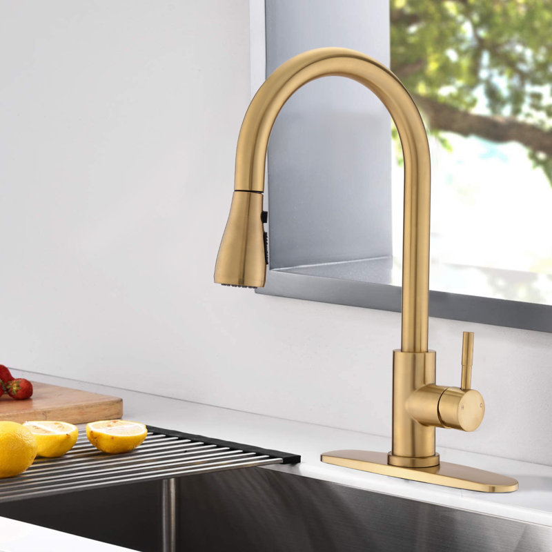 WESTINUS Pull Down Kitchen Faucet, Brushed Gold