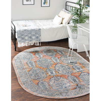 Tapis traditionnel Opel rouge brique / bleu clair