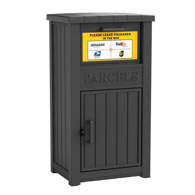 Resin Package Drop Box, Lockable Package Delivery and Outdoor Storage Box, Black, 43.7" H x 24.2" W x 17.7" D