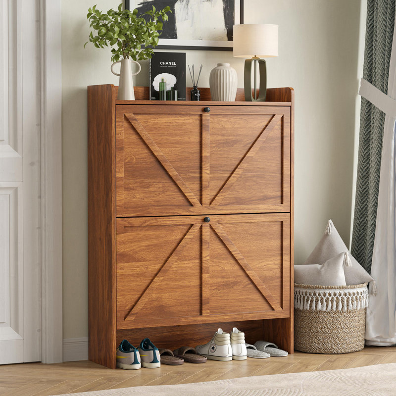 16 Pair Shoe Storage Cabinet, Walnut
