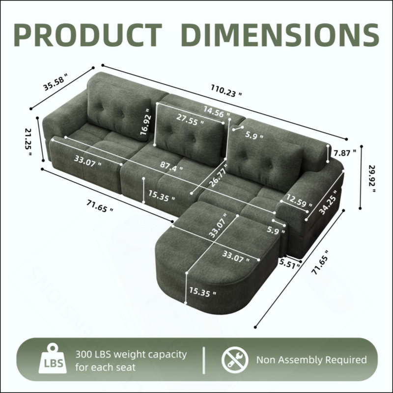 Canapé modulaire Boneless, Vert noirci