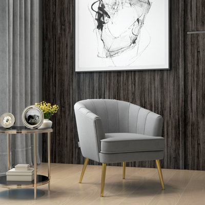 Fauteuil d'appoint en tissu Mighell avec pieds en métal doré, gris, pour chambre à coucher