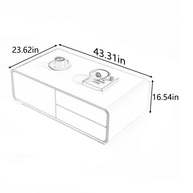 Multi-layer solid wood multi-functional tea table, 16.54" H x 43.31" L x 23.62" W, Black
