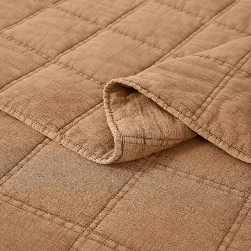 Logan Stone Washed Cotton Quilt 3Pc Set, King Quilt + 2 King Shams, Brown