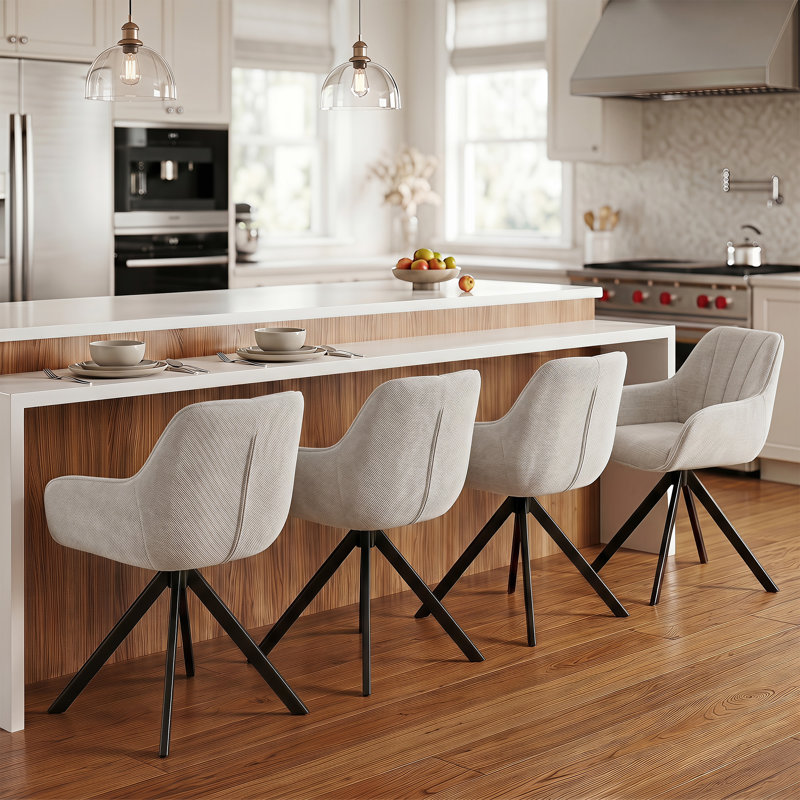 Set of 4 Upholstered Dining Chairs, Soft Fabric Seat with Sturdy Metal Legs, Modern Kitchen & Living, Light Grey