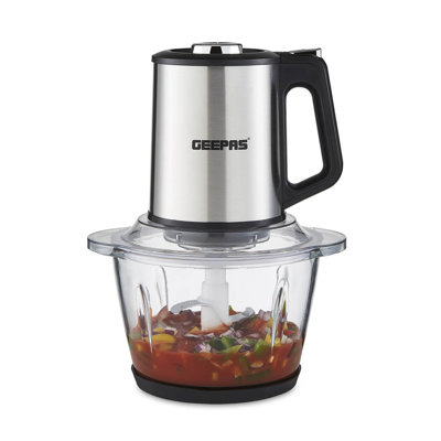 Geepas 500W Mini Food Processor | 1.2L Glass Jar Bowl & 4 Stainless Steel Blades, 3 Speed, Mini Food Chopper Shredder Perfect for Salads, Salsa, Guacamole, Pesto, Curry Pastes & More – 2 Year Warranty