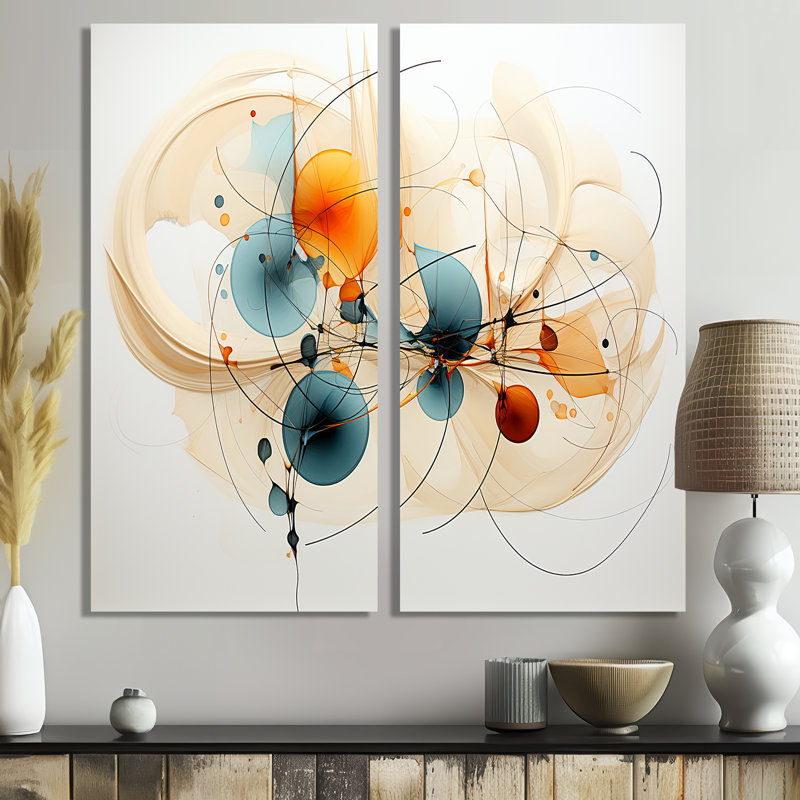 «Teal Orange Line Art Conceptual Abstracts II», art mural sur toile moderne sarcelle, H 40 po x l 40 po, Toile tendue