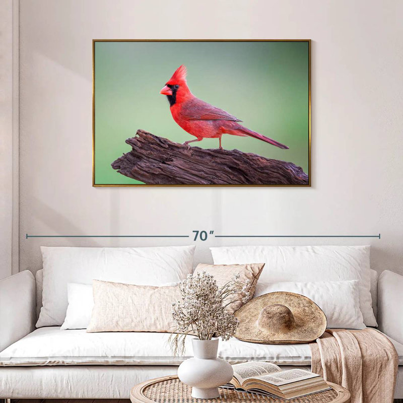 Cardinal On Wood, Floating Frame Gold, 43" X 29"